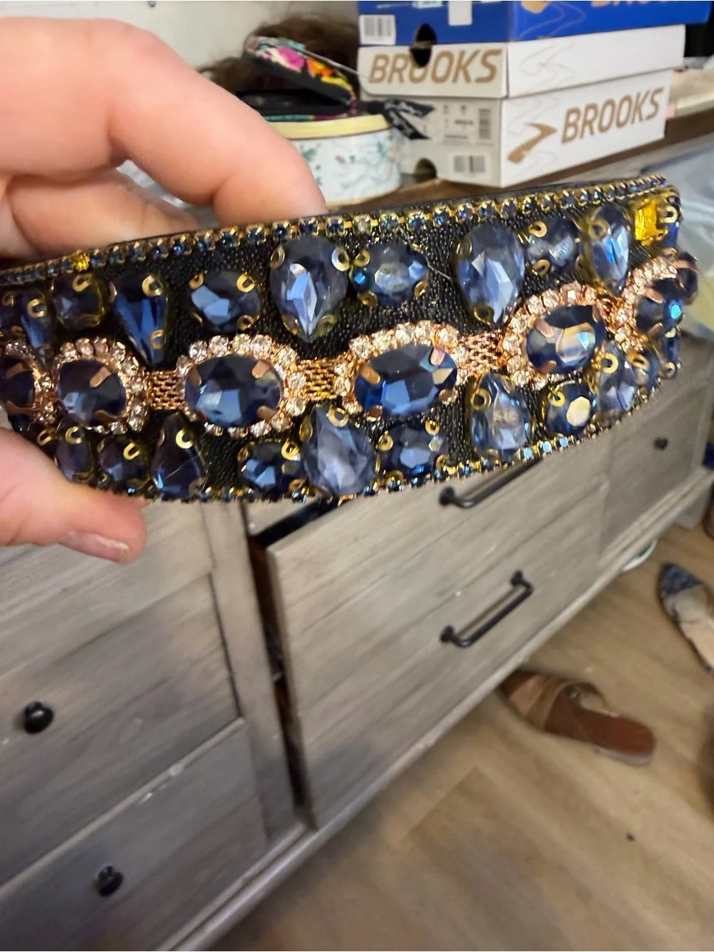 Blue Jeweled Headband with Rose Gold Accents